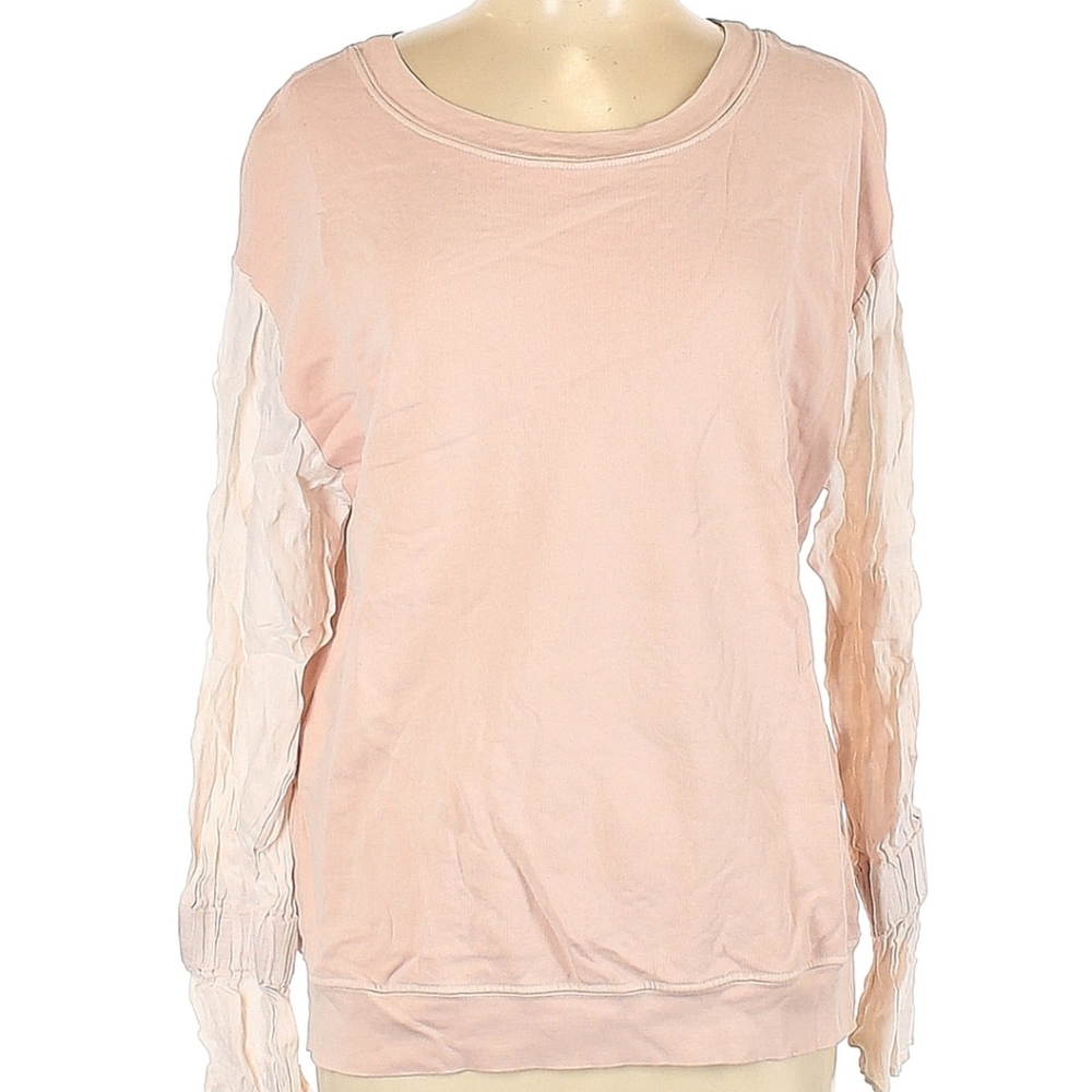 STATESIDE PULLOVER SWEATER, SIZE LARGE, PINK/TAN